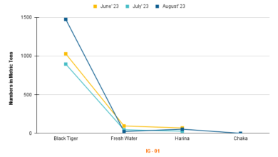 shrimp export chart from khulna bangladesh august 2023